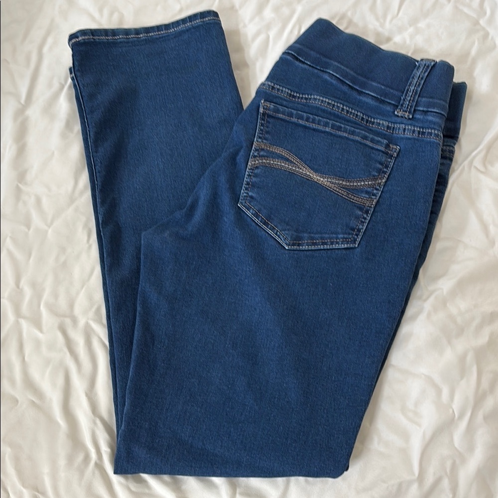 Riders by Lee Blue indigo. Straight. Size 12 regular. Elastic waistband